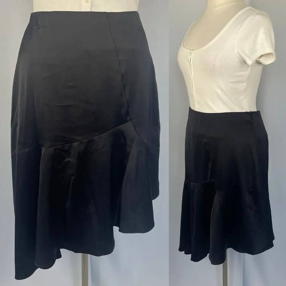 Y2K Skirt Size XL Black Satin Asymmetrical Party Fairy Grunge Whimsigoth Minimal